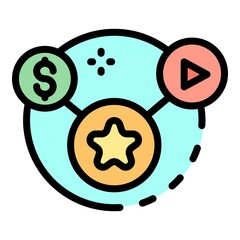 Poster - Dollar star and play icon. Outline dollar star and play vector icon color flat isolated