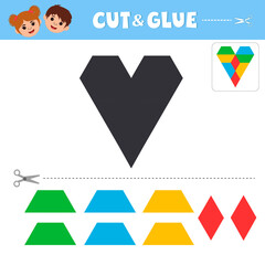 Wall Mural - A game for children. Cut and glue. Heart. Puzzle. Worksheet for printing. Vector illustration.