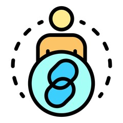 Poster - A man with hyperlink icon. Outline a man with hyperlink vector icon color flat isolated