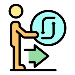 Poster - Man and reconnect sign icon. Outline man and reconnect sign vector icon color flat isolated