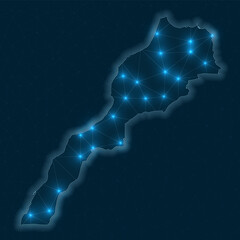 Fototapete - Morocco network map. Abstract geometric map of the country. Digital connections and telecommunication design. Glowing internet network. Neat vector illustration.