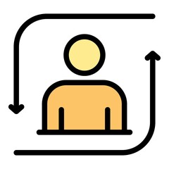Poster - Man and reload arrows icon. Outline man and reload arrows vector icon color flat isolated