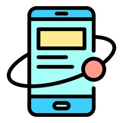 Poster - Ball around smartphone icon. Outline ball around smartphone vector icon color flat isolated