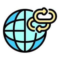 Poster - Two chain links and globe icon. Outline two chain links and globe vector icon color flat isolated