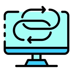 Poster - Linked restore signs on PC icon. Outline linked restore signs on PC vector icon color flat isolated