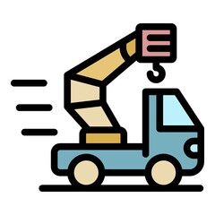 Poster - Truck crane icon. Outline truck crane vector icon color flat isolated