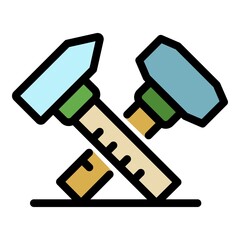 Poster - Hammer and caliper icon. Outline hammer and caliper vector icon color flat isolated