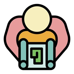 Poster - Man and house scheme icon. Outline man and house scheme vector icon color flat isolated
