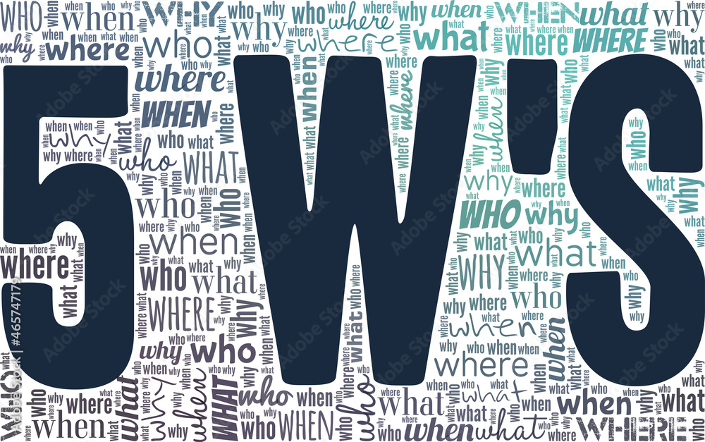 Five W's - Who, Where, Why, What, When vector illustration word cloud ...
