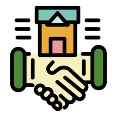 Poster - Handshake and residence icon. Outline handshake and residence vector icon color flat isolated