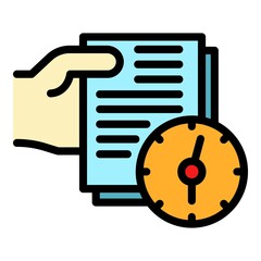 Poster - Documents and clock icon. Outline documents and clock vector icon color flat isolated