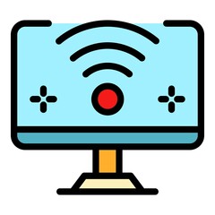 Wall Mural - Wifi on computer icon. Outline wifi on computer vector icon color flat isolated