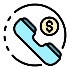 Poster - Handset and coin in the circle icon. Outline handset and coin in the circle vector icon color flat isolated