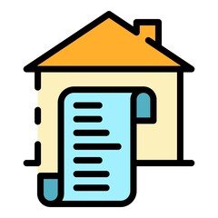 Sticker - House and scroll icon. Outline house and scroll vector icon color flat isolated