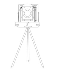 Poster - Contour of a vintage retro camera from black lines isolated on a white background. Front view. Vector illustration