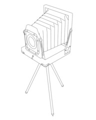 Poster - Contour of a vintage retro camera from black lines isolated on a white background. Isometric view. Vector illustration