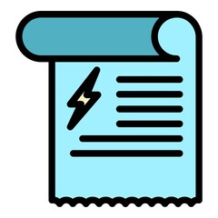 Poster - Lightning sign on paper icon. Outline lightning sign on paper vector icon color flat isolated