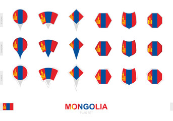 Collection of the Mongolia flag in different shapes and with three different effects.