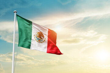 Wall Mural - Mexico national flag cloth fabric waving on the sky - Image