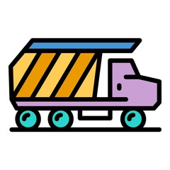 Poster - Unloading tipper icon. Outline unloading tipper vector icon color flat isolated