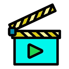 Sticker - Video clapper icon. Outline video clapper vector icon color flat isolated