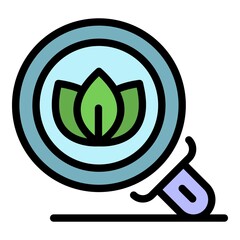 Sticker - Eco plant under magnifier icon. Outline eco plant under magnifier vector icon color flat isolated