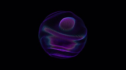 Poster - looped distortion waves on abstract sphere of particles. digital data splash of spherical point arra