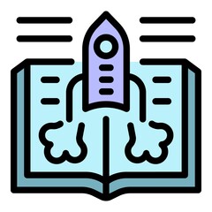 Poster - Foreign language rocket study icon. Outline foreign language rocket study vector icon thin line color flat isolated