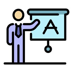 Poster - Foreign language school teacher icon. Outline foreign language school teacher vector icon thin line color flat isolated