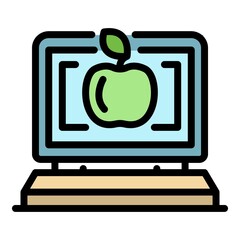 Poster - Computer foreign language study icon. Outline computer foreign language study vector icon thin line color flat isolated