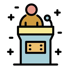 Poster - Policeman speaker icon. Outline policeman speaker vector icon color flat isolated