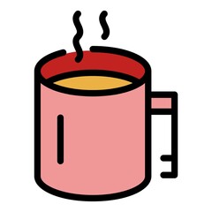 Poster - Hot coffee mug icon. Outline hot coffee mug vector icon color flat isolated