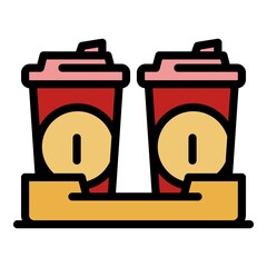 Poster - Coffee to go cups icon. Outline coffee to go cups vector icon color flat isolated
