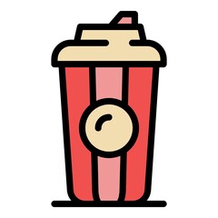 Poster - Paper coffee cup icon. Outline paper coffee cup vector icon color flat isolated