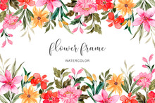 Colorful Watercolor Flower Frame Background
