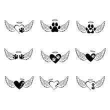 Hearts With The Paws Of Dogs And Cats. Paw With Wings. Love Dogs. Animal Love Symbol Paw Print With Heart. Cat And Dog Memorial.