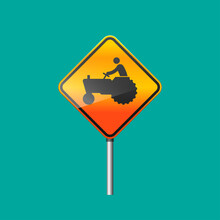 Tractor Crossing Sign Isolated On Background Vector Illustration.