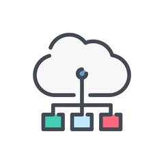 Sticker - Cloud service with task request color line icon. Online storage structure vector outline colorful sign.