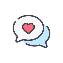 Poster - Chat bubbles with heart color line icon. Love talk vector outline colorful sign.