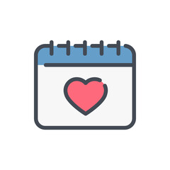 Poster - calendar with heart color line icon. valentine's day calendar vector outline colorful sign.
