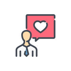 Poster - Declaration of love color line icon. Man and speech bubble with heart vector outline colorful sign.