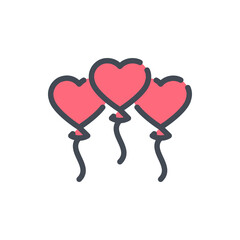 Poster - Balloons of love color line icon. Heart shaped balloons vector outline colorful sign.