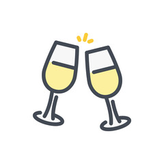 Poster - Champagne glasses color line icon. Two glasses of champagne vector outline colorful sign.