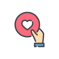 Wall Mural - Hand holding circle with heart color line icon. Give love vector outline colorful sign.