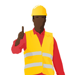 Wall Mural - African-American construction worker showing thumb up. Vector flat style illustration isolated on white