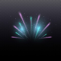 Vector realistic fireworks isolated on transparent background.