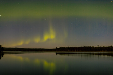 Poster - Beautiful northern lights over the trees and the calm lake