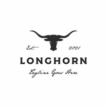 Texas Longhorn Logo, Country Western Bull Cattle Vintage Retro Logo Design