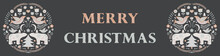 Christmas Banner In Folk Style With Polar Bears, Floral Motives, Birds, And The Inscription Merry Christmas.