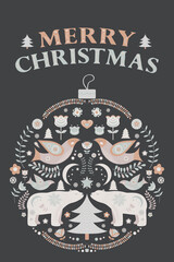 Merry Christmas greeting card in folk style